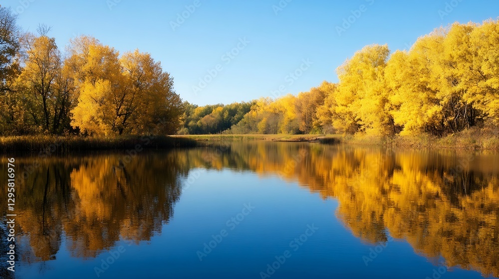 Beautiful Autumn Reflection on Calm Lake with Colorful Trees : Generative AI Beautiful Autumn Reflection on Calm Lake with Colorful Trees : Generative AI