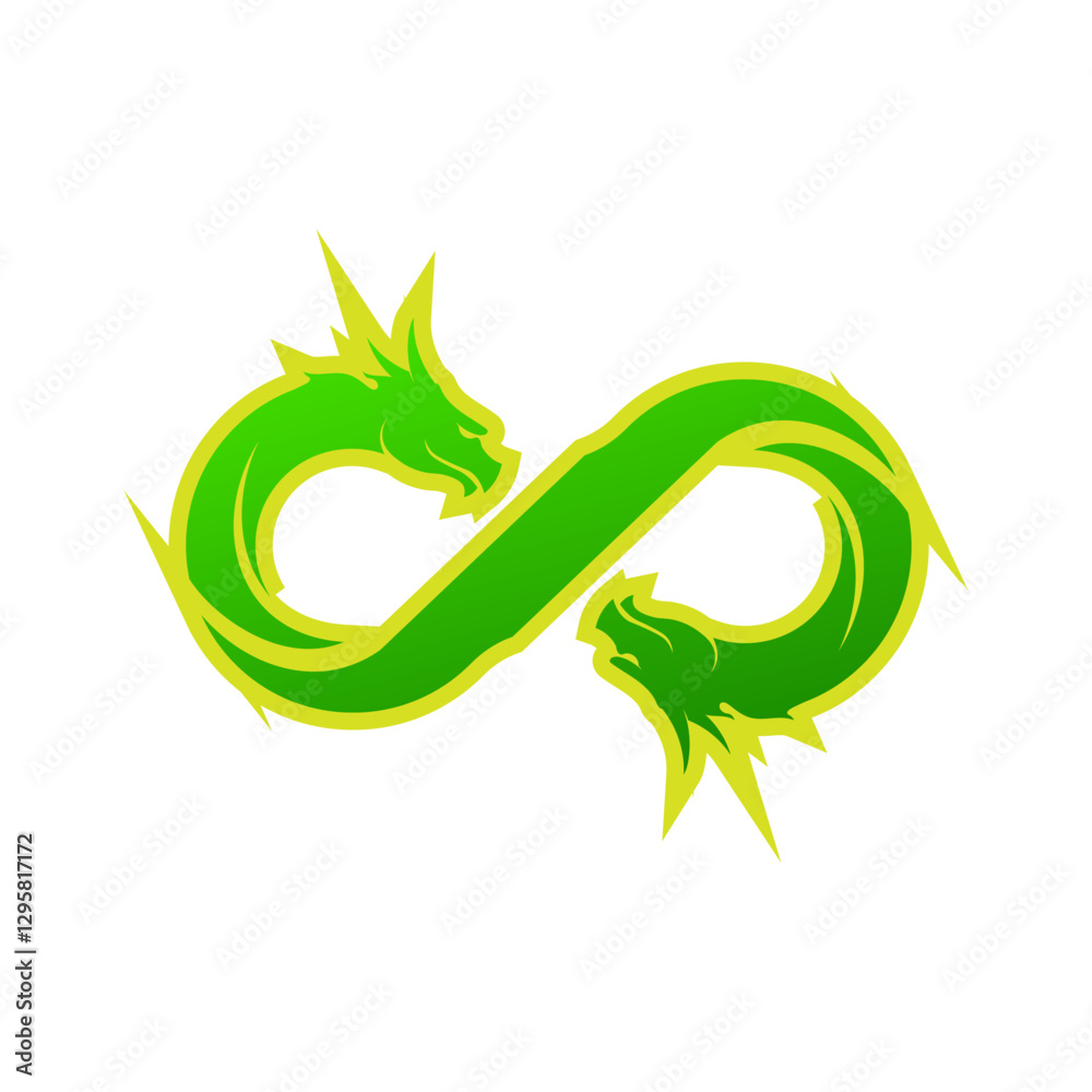 Fototapeta premium Vector illustration of a Infinity green dragon logo. Isolated on white background.