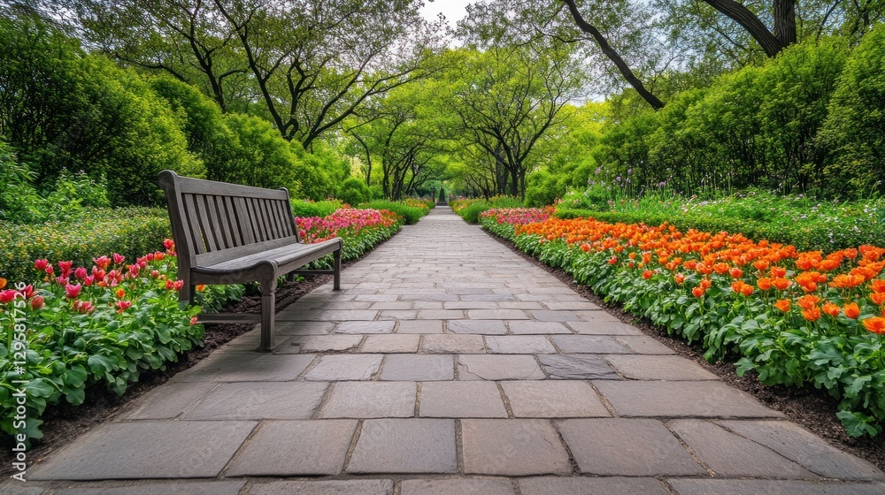 Spring Garden Path with Bench Spring Garden Path with Bench