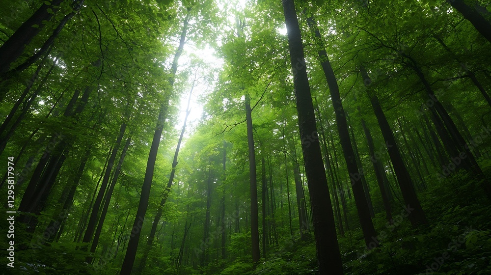 Lush green forest with towering trees and sunlight filtering through foliage creating a tranquil atmosphere : Generative AI Lush green forest with towering trees and sunlight filtering through foliage creating a tranquil atmosphere : Generative AI