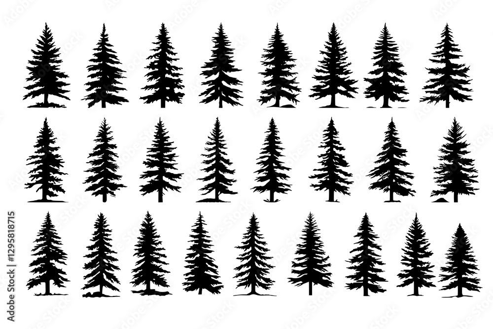 Fototapeta premium Set of fir trees seamless pattern vector