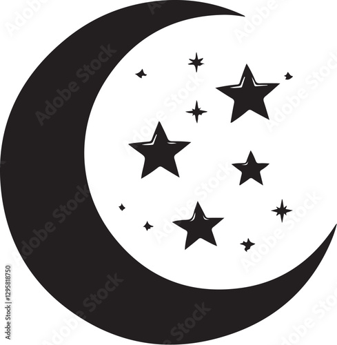 Moon & Stars Crescent Vector Clipart Set