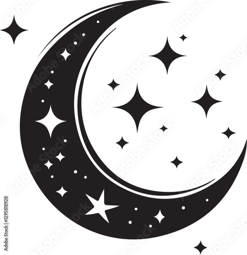 Moon & Stars Crescent Vector Clipart Set