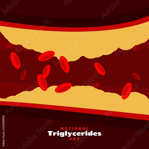 National Triglycerides Day to celebrate on March 28th. Illustration of blood vessels full of lipids that are almost blocked. Health event banner.