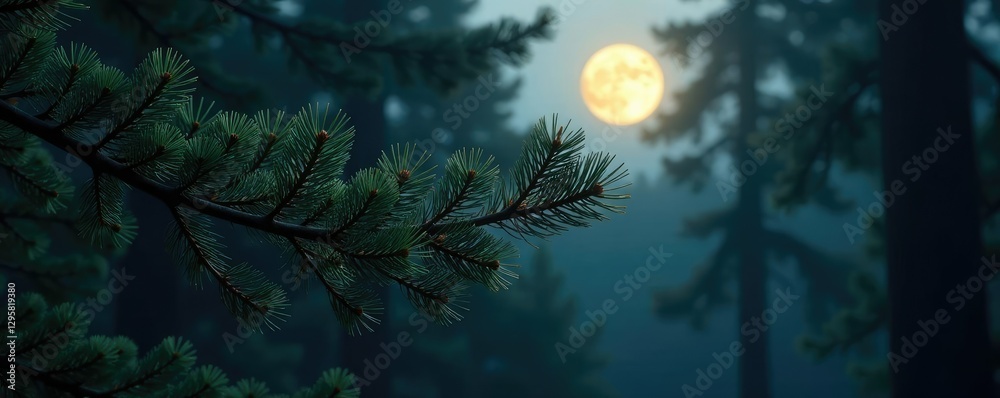 Obraz premium silvery moonlight filtering through pine needles, serene, shadows, peaceful