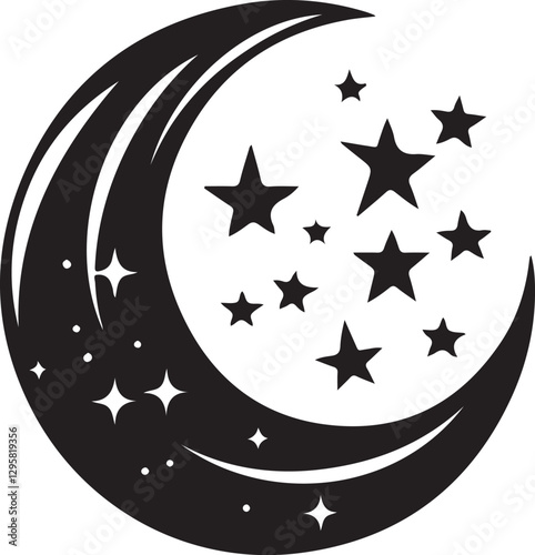 Moon & Stars Crescent Vector Clipart Set
