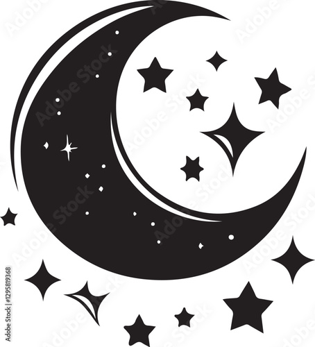 Moon & Stars Crescent Vector Clipart Set