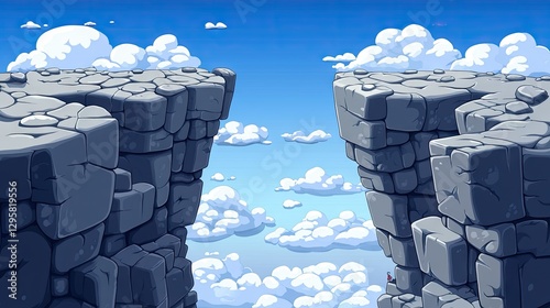 Cartoon cliff edge, vast sky, imaginary landscape