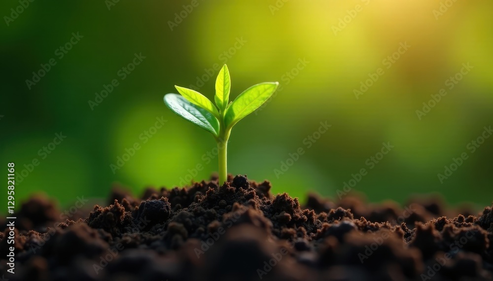 Carefully held sprout emerges from rich compost , farming, nurturing, agriculture Carefully held sprout emerges from rich compost , farming, nurturing, agriculture