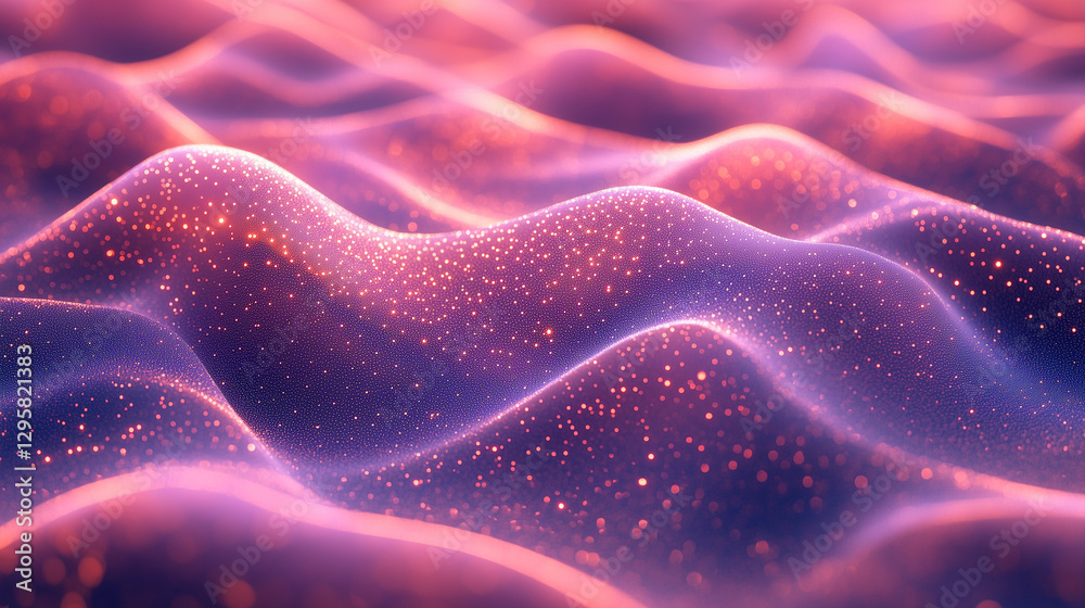 Abstract pink-purple waves with luminous particles, soft light. Use for abstract art, digital backgrounds, technology themes and futuristic images. Abstract pink-purple waves with luminous particles, soft light. Use for abstract art, digital backgrounds, technology themes and futuristic images.