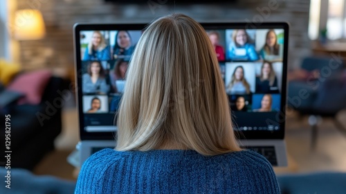 Enhance your virtual meetings with this dynamic image showcasing a woman participating in a video conference call Experience the power of remote communication and collaboration through technology