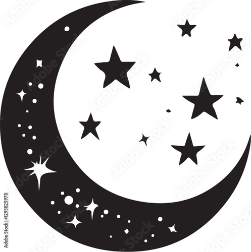 Moon & Stars Crescent Vector Clipart Set