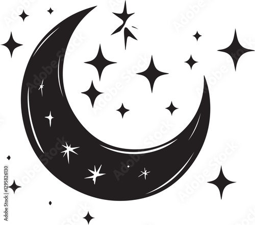 Moon & Stars Crescent Vector Clipart Set