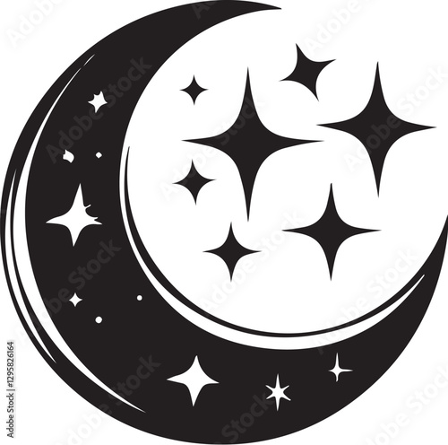 Moon & Stars Crescent Vector Clipart Set