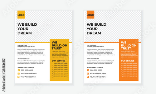 Construction Modern Flyer Layout creative design. Template design elements construction company. a4 flyer template design