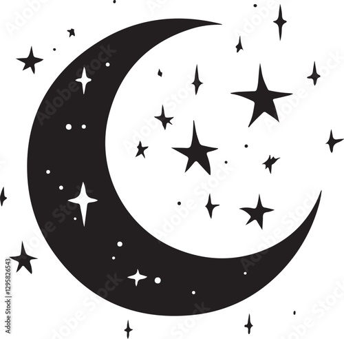 Moon & Stars Crescent Vector Clipart Set