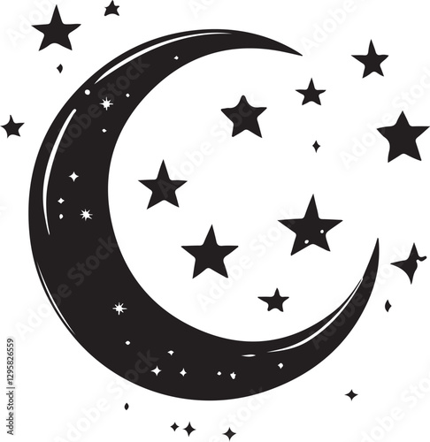 Moon & Stars Crescent Vector Clipart Set