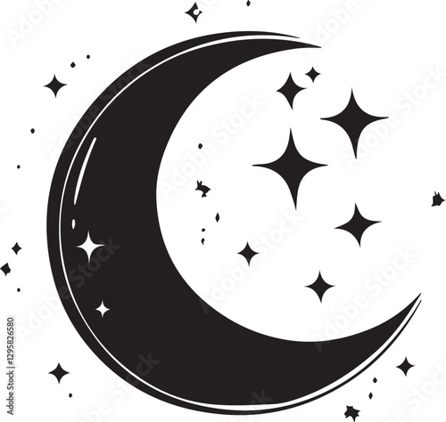 Moon & Stars Crescent Vector Clipart Set