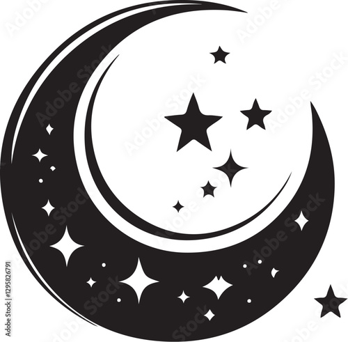 Moon & Stars Crescent Vector Clipart Set