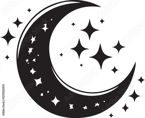 Moon & Stars Crescent Vector Clipart Set