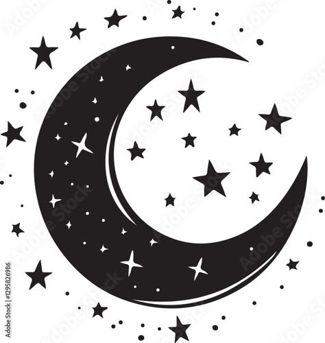 Moon & Stars Crescent Vector Clipart Set
