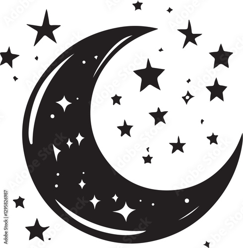 Moon & Stars Crescent Vector Clipart Set