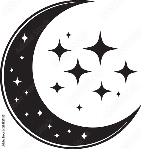 Moon & Stars Crescent Vector Clipart Set