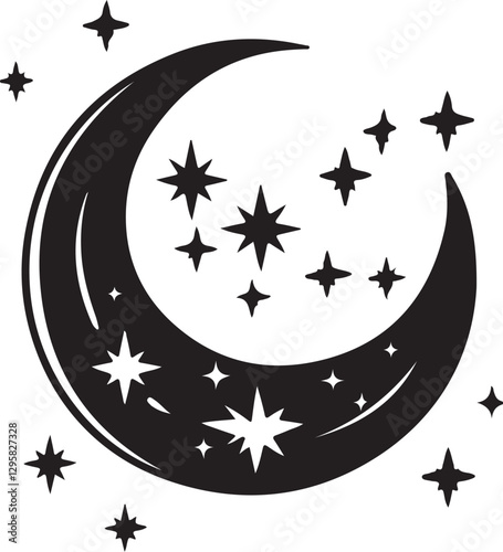 Moon & Stars Crescent Vector Clipart Set