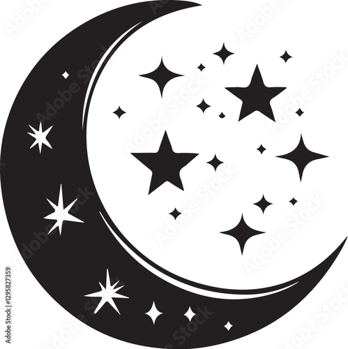 Moon & Stars Crescent Vector Clipart Set
