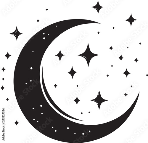 Moon & Stars Crescent Vector Clipart Set