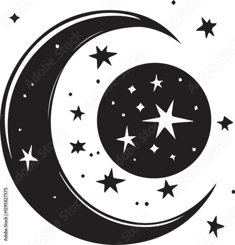 Moon & Stars Crescent Vector Clipart Set