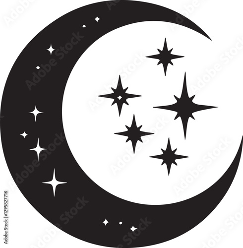Moon & Stars Crescent Vector Clipart Set