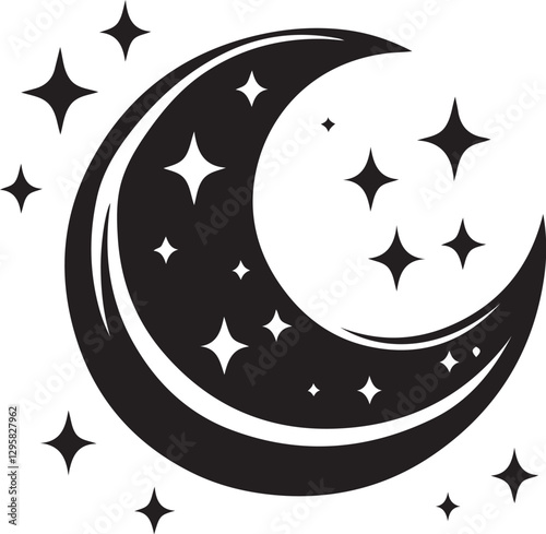 Moon & Stars Crescent Vector Clipart Set