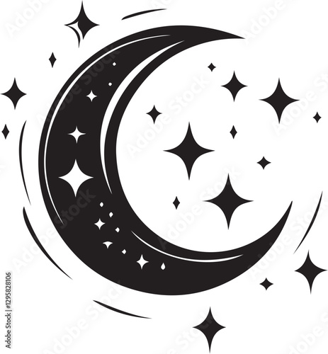 Moon & Stars Crescent Vector Clipart Set