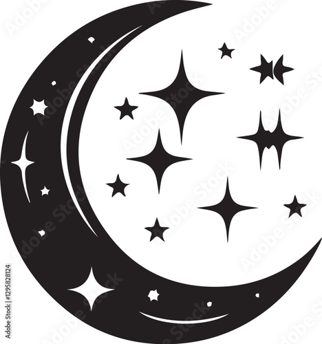 Moon & Stars Crescent Vector Clipart Set