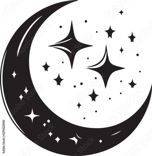 Moon & Stars Crescent Vector Clipart Set