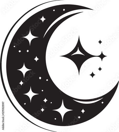 Moon & Stars Crescent Vector Clipart Set