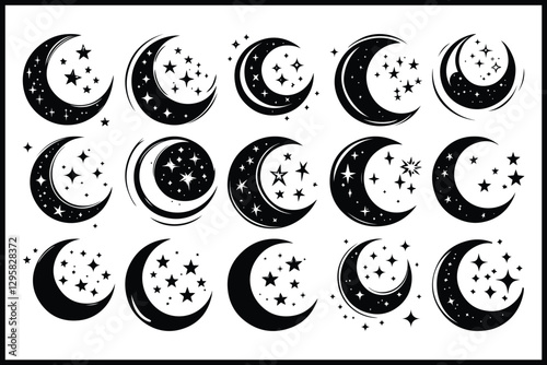 Moon & Stars Crescent Vector Clipart Set