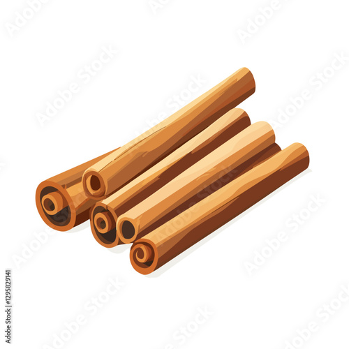 A flat 2D vector illustration of a brown cinnamon bark, designed as an icon and isolated on a white background. simple icon design, set collection