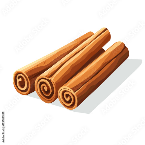 A flat 2D vector illustration of a brown cinnamon bark, designed as an icon and isolated on a white background. simple icon design, set collection