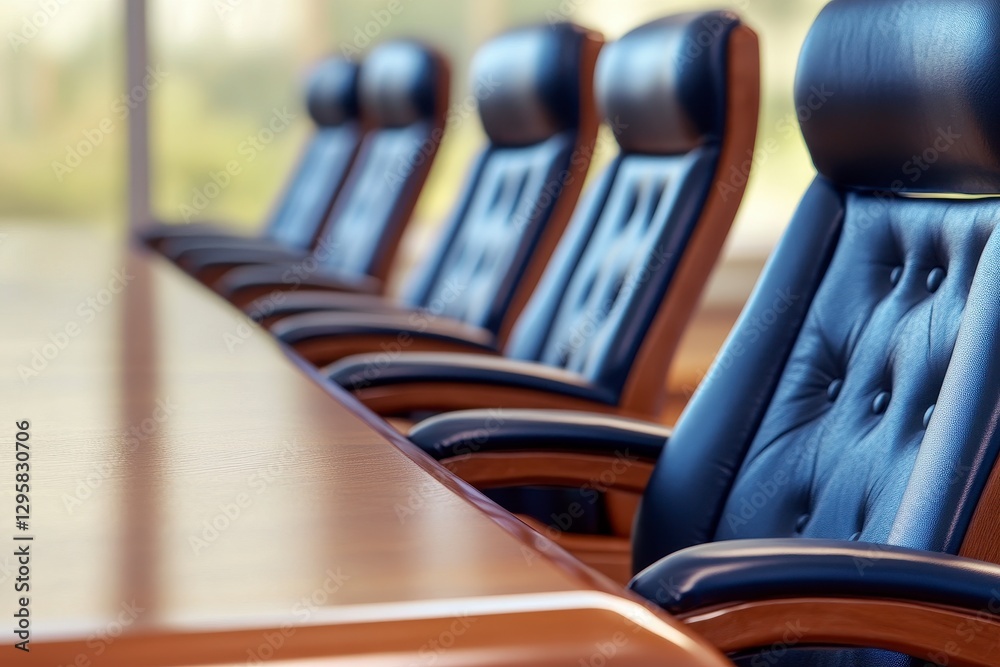 Fototapeta premium Elegant Boardroom Seating A Stock Image Showcasing Modern Corporate Interiors, Ideal for Business Presentations, Executive Meetings, and Office Design Concepts Explore the Sophisticated Aesthetic of