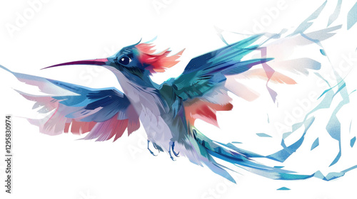 Hummingbird flying with transparent background, showing colorful wings and feathers