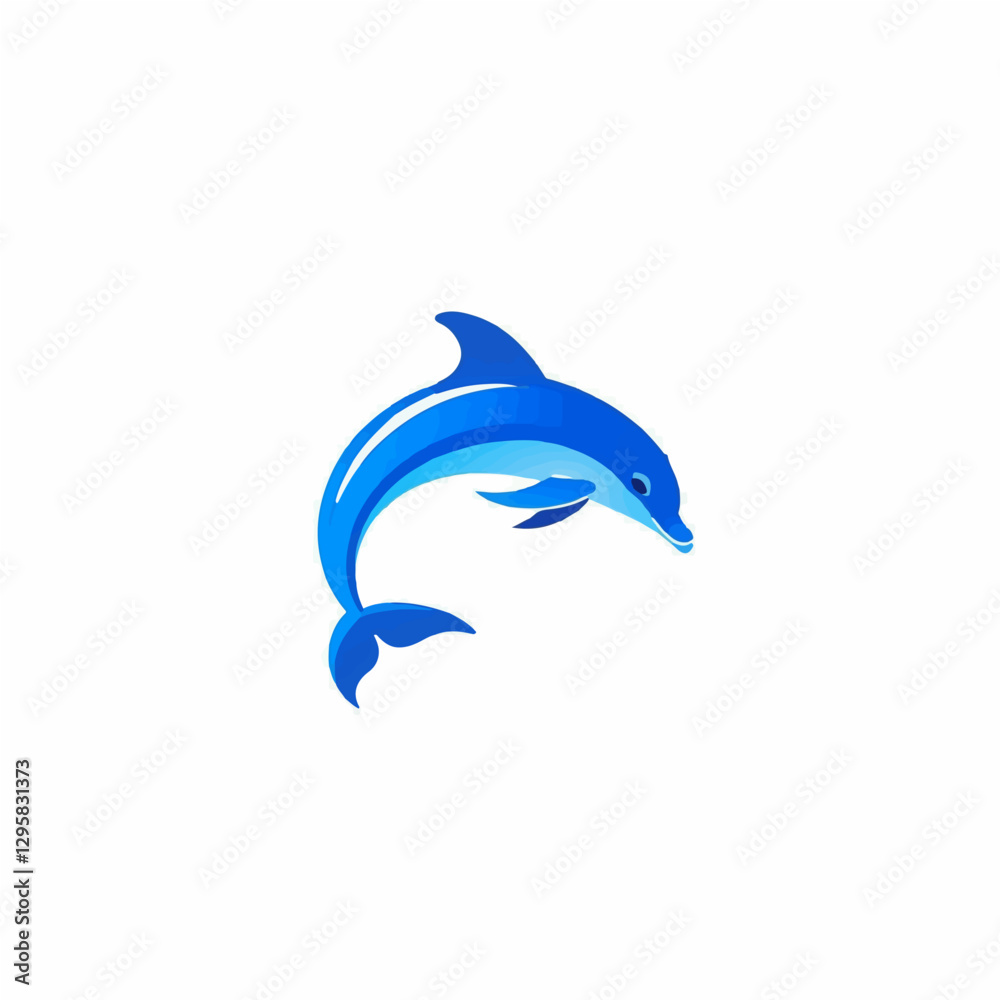 Fototapeta premium A Simple flat 2D icon blue dolphin isolated on background, vector, flat design, animation design, vector, flat design, animation design, minimalist design, clipart sea animals