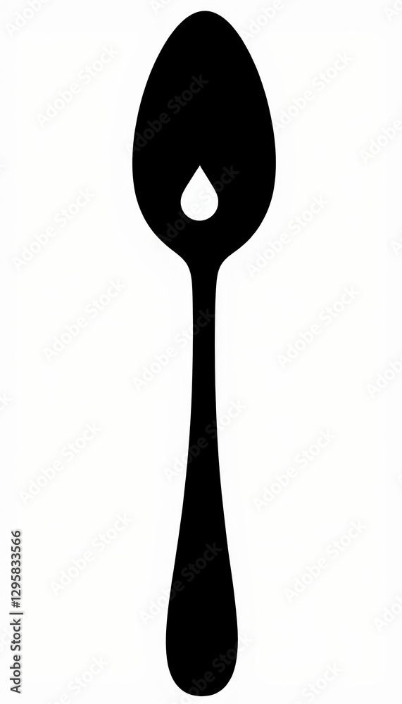 Elegant spoon silhouette with a drop on bright background, minimalism Elegant spoon silhouette with a drop on bright background, minimalism