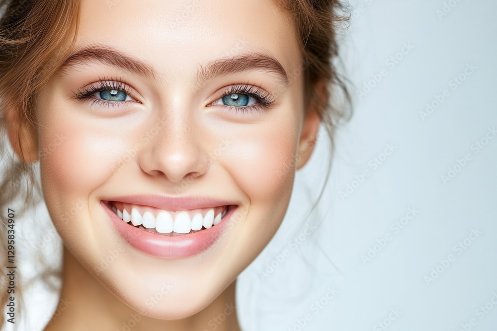 Cheerful young woman with bright smile and blue eyes. Happiness and positivity Cheerful young woman with bright smile and blue eyes. Happiness and positivity