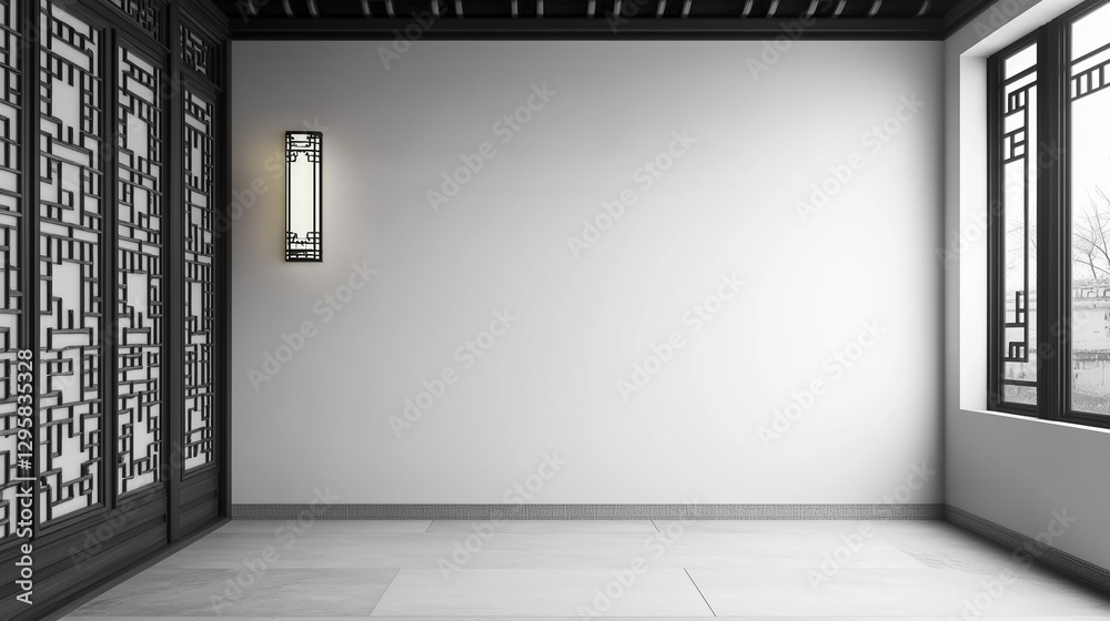 Obraz premium an empty room features a white wall and decorative wooden doors