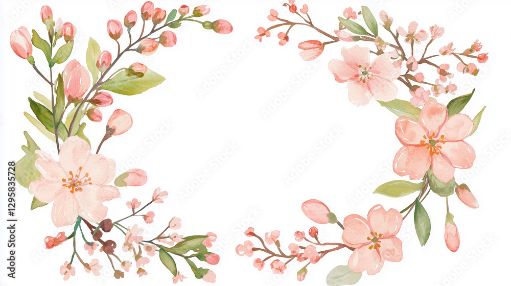 hand-drawn floral wreath made of blooming cherry blossoms hand-drawn floral wreath made of blooming cherry blossoms