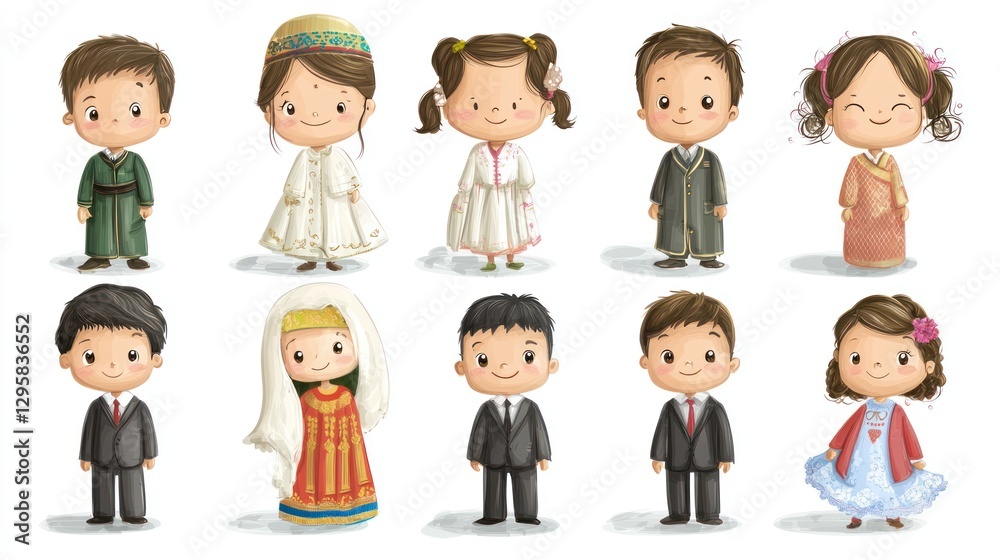 Children in various traditional costumes, illustration Children in various traditional costumes, illustration