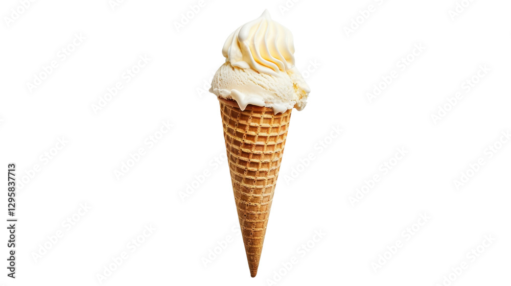 Delicious soft serve ice cream melting in waffle cone on transparent background Delicious soft serve ice cream melting in waffle cone on transparent background