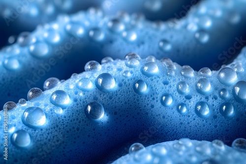 Close-Up of Water Droplets on Blue Foam Surface for Creative Design photo